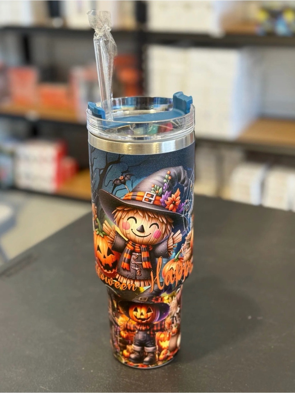 40 oz Halloween Scarecrow Stainless Steel Tumbler - Blue, New in Box